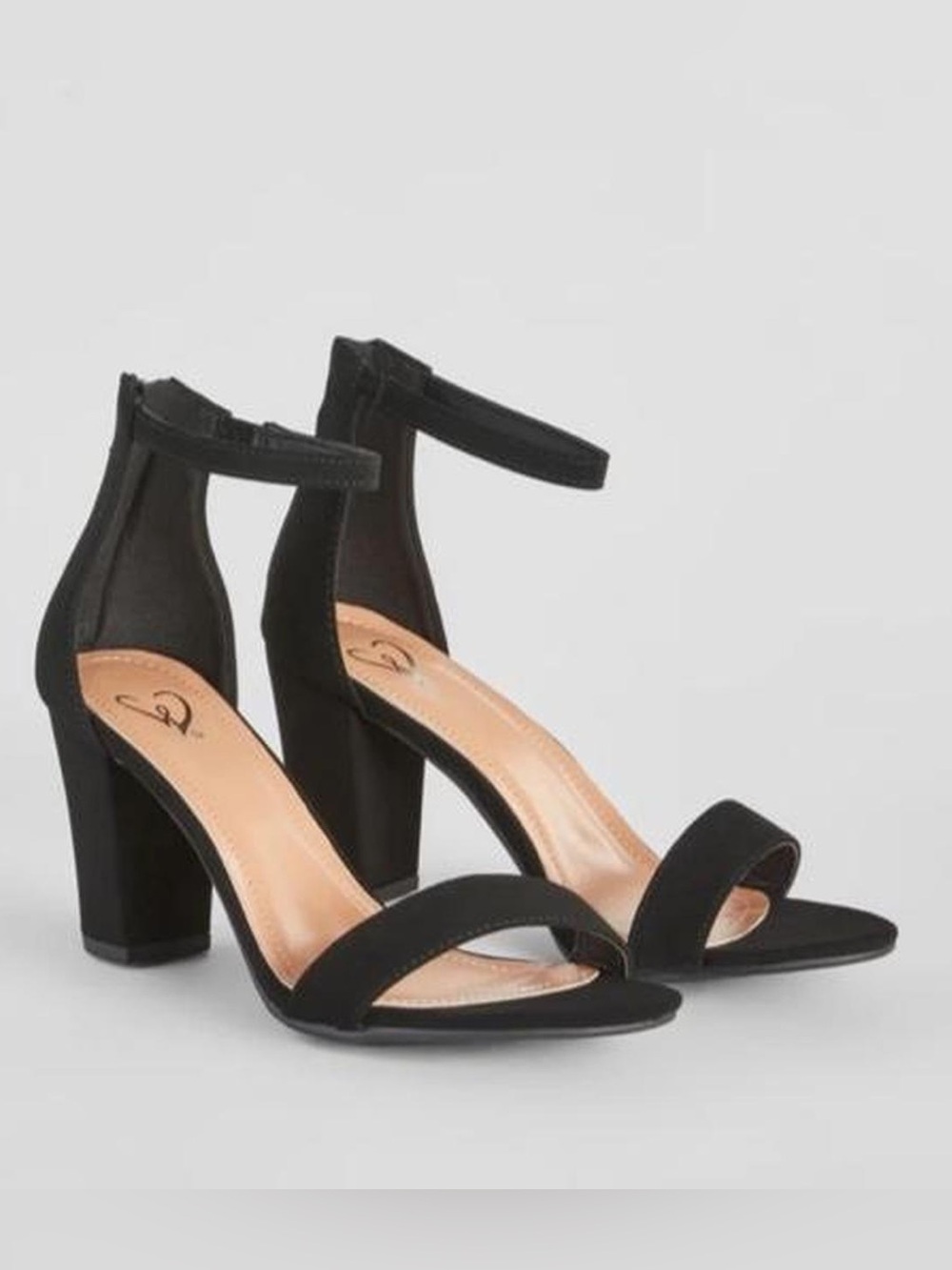 Windsor Black Suede Single-Band Ankle-Strap Heels